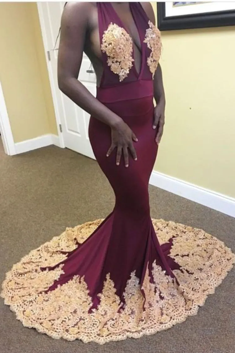 2024 Spandex Halter With Applique Mermaid Sweep Train Prom Dresses