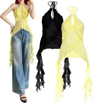 2pcs Camisole for Women Cami Spaghetti Strap Fringe Ruffle CamisTop
