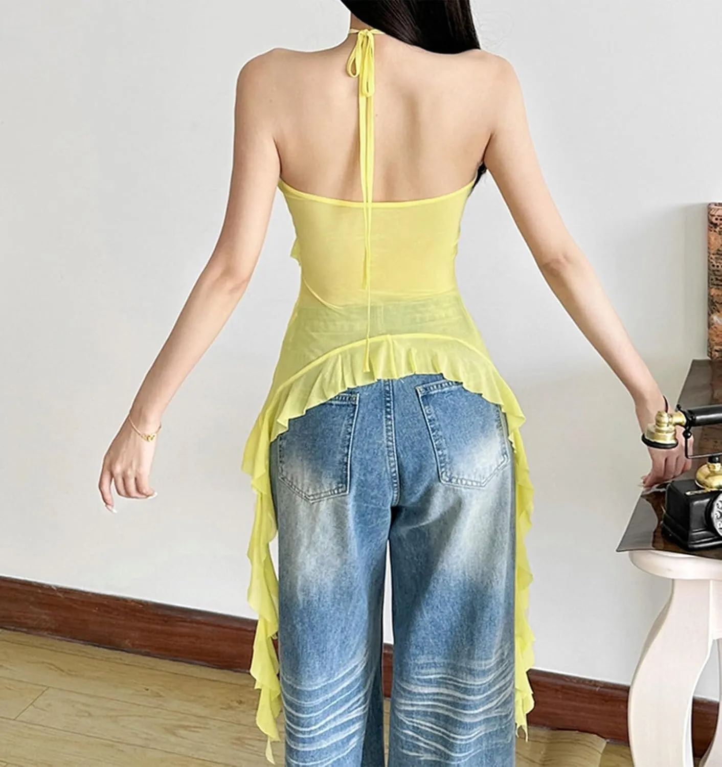 2pcs Camisole for Women Cami Spaghetti Strap Fringe Ruffle CamisTop