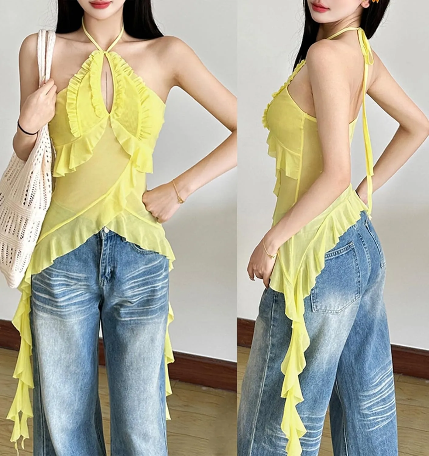 2pcs Camisole for Women Cami Spaghetti Strap Fringe Ruffle CamisTop