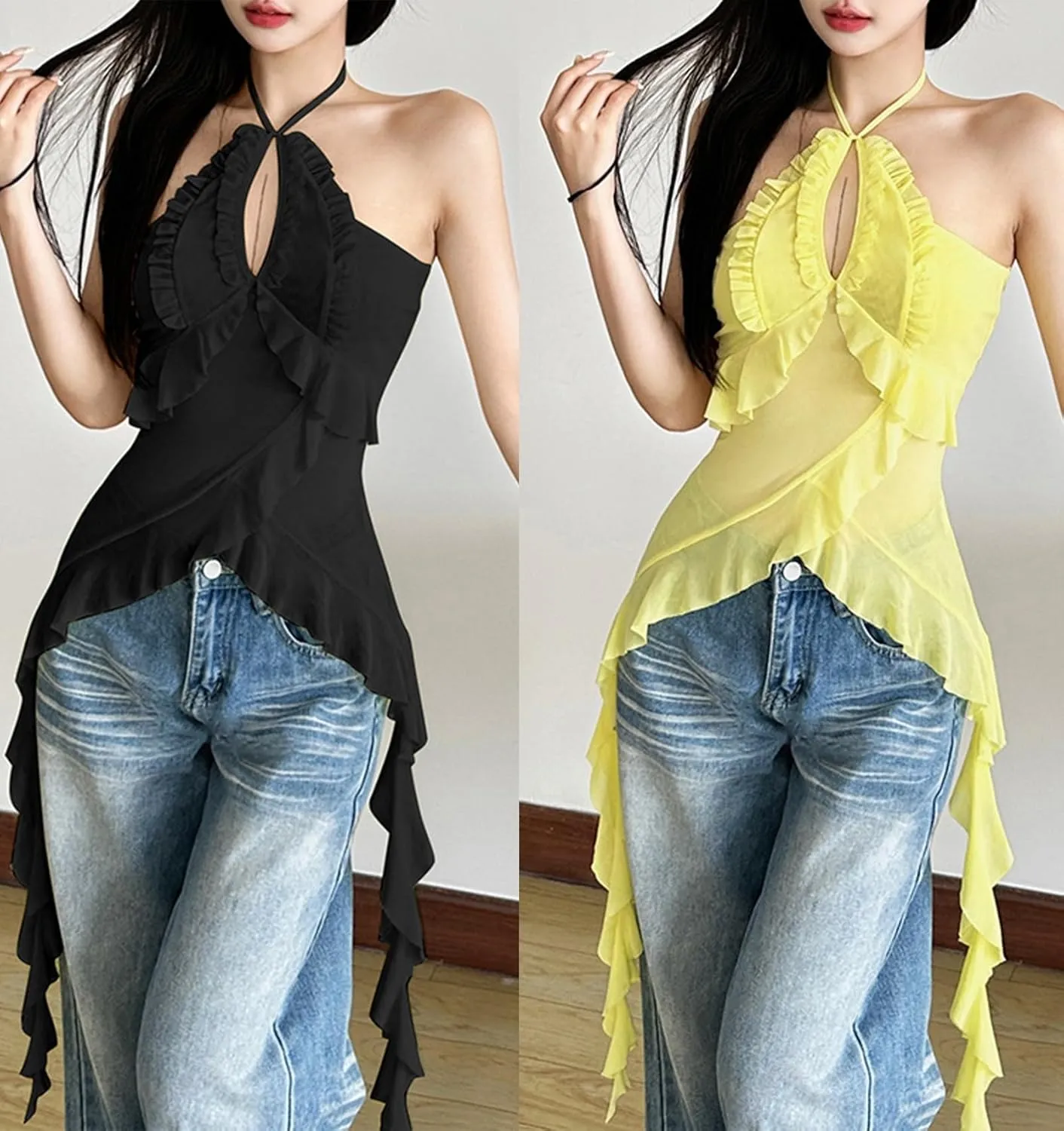 2pcs Camisole for Women Cami Spaghetti Strap Fringe Ruffle CamisTop