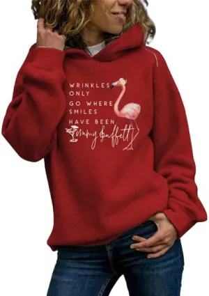Akivide Women's Casual Oversized Hoodies Funny Letter Print Flamingo Graphic Hooded Sweatshirt Long Sleeve Pullover Top