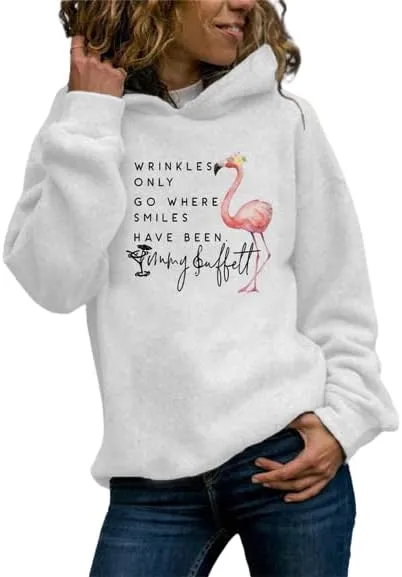 Akivide Women's Casual Oversized Hoodies Funny Letter Print Flamingo Graphic Hooded Sweatshirt Long Sleeve Pullover Top
