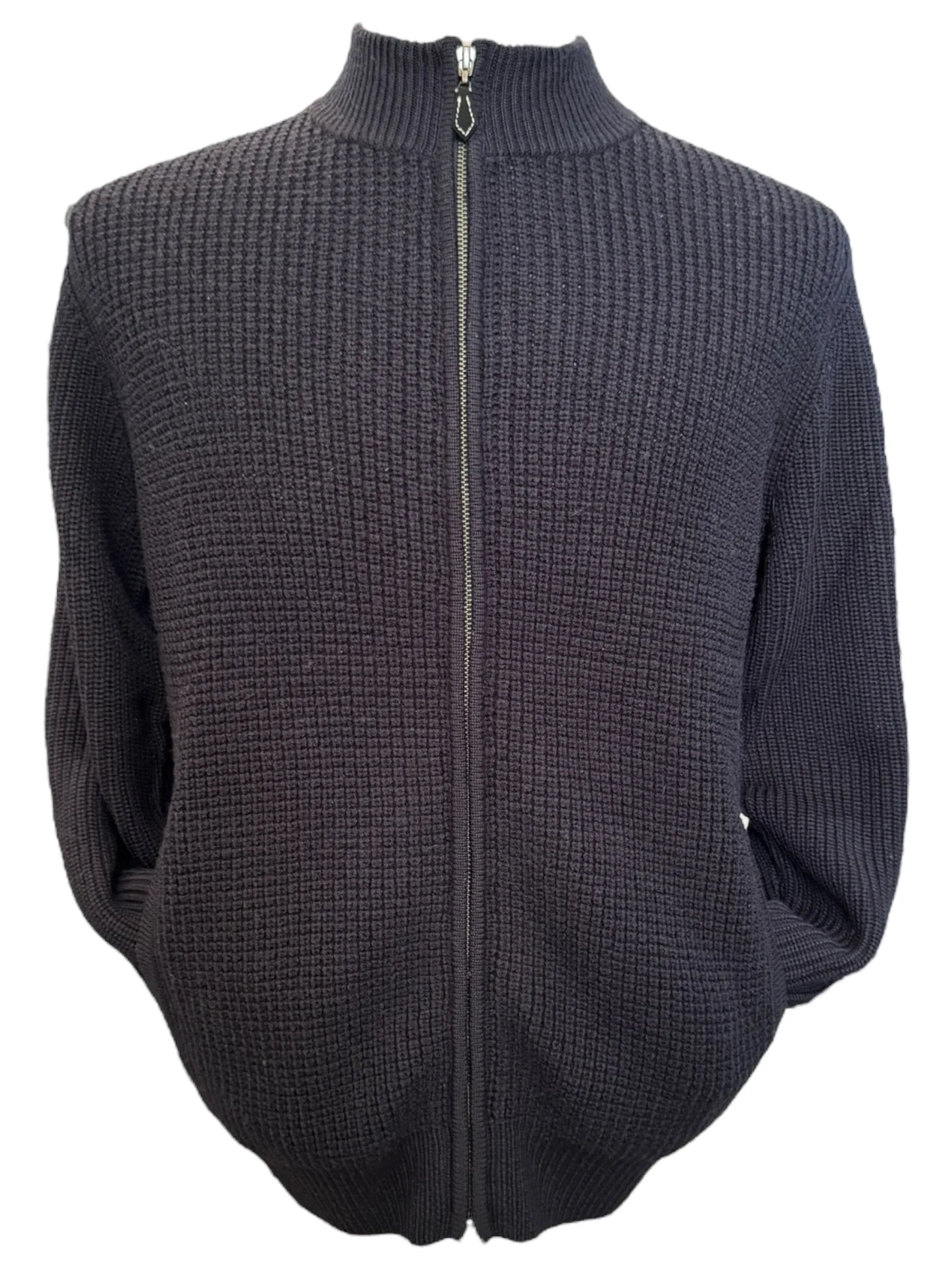 Alan Paine Zip Front Waffle Stitch Sweater Dark Navy