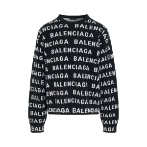 All-Over Logo Knit Sweater in Black/White