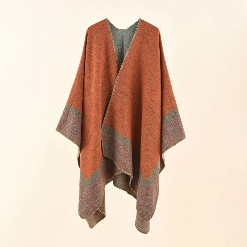 Autumn Winter Solid Color Houndstooth Pattern Herringbone Warm Shawl Cashmere Cloak