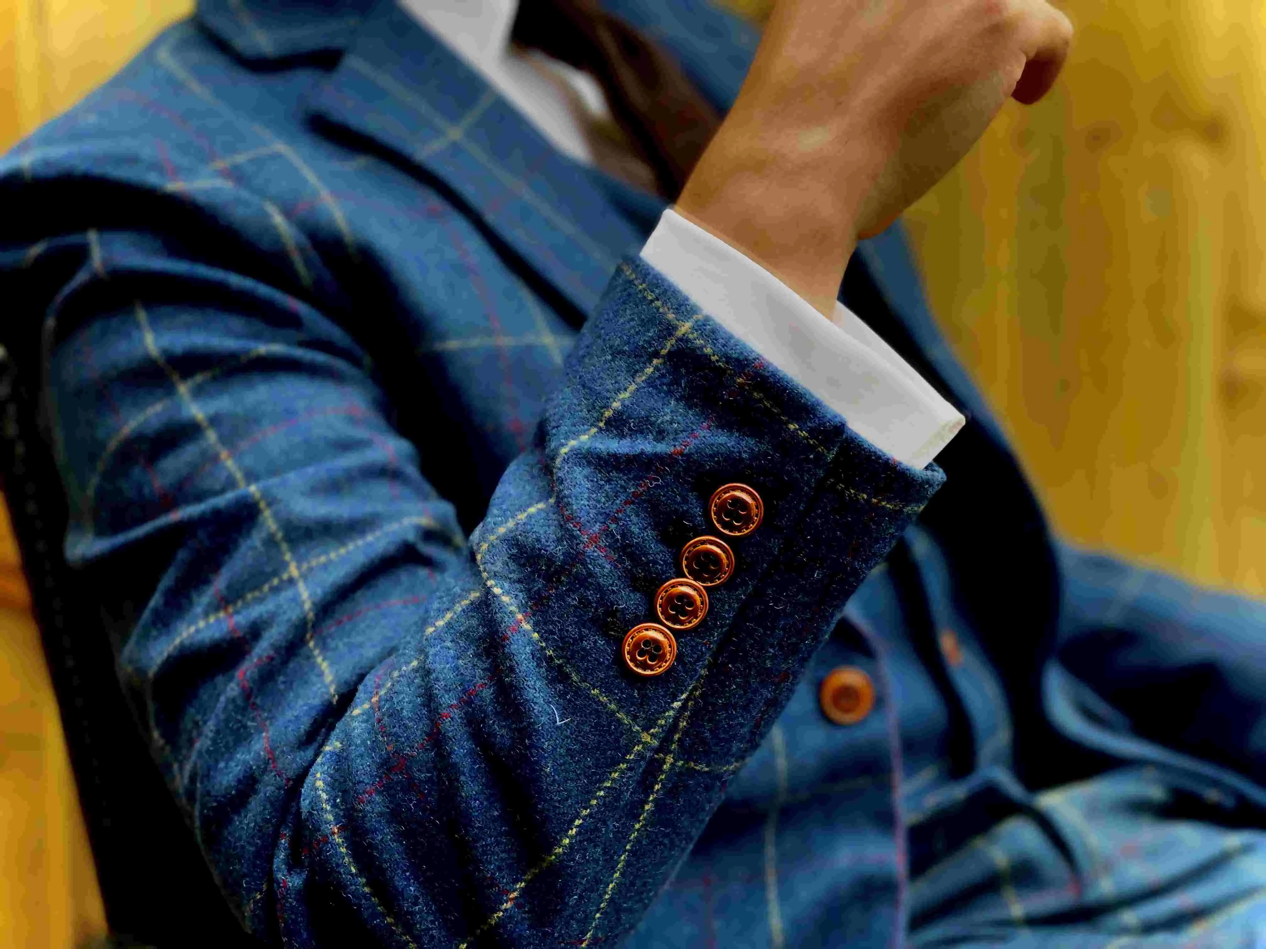 Blue Overcheck Twill 3 Piece Tweed Suit CUSTOM