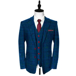 Blue Overcheck Twill 3 Piece Tweed Suit CUSTOM