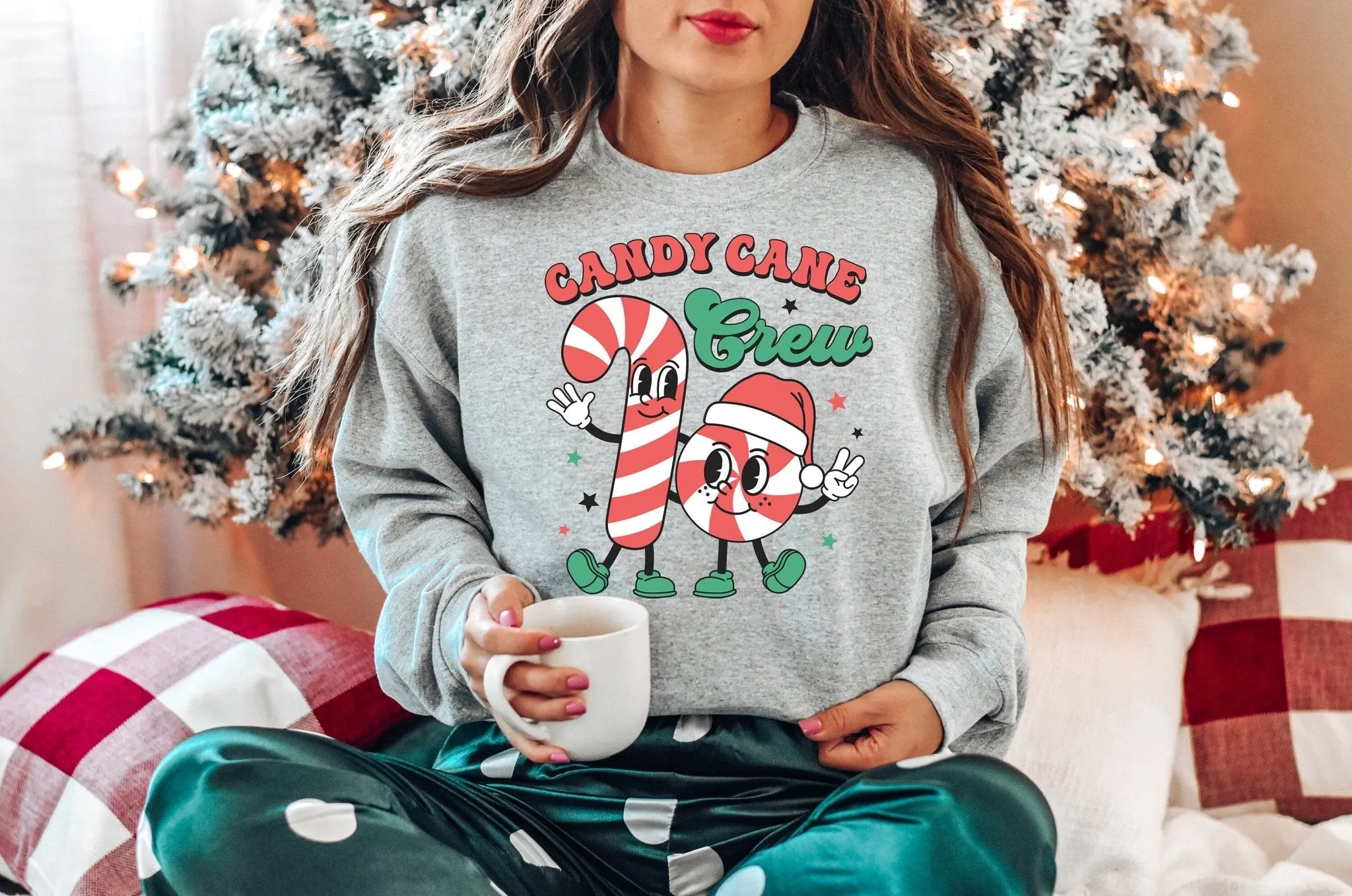 Candy Cane Christmas Crew Family Matching Shirts Sweatshirts Mommy and Me