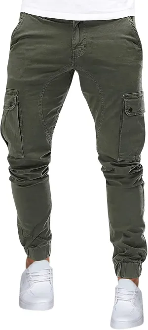 Cargo Sweatpants for Men Multi Pockets Skinny-Fit Slacks Tapered Loose Trousers Outdoor Fashion Slim Sport Pants