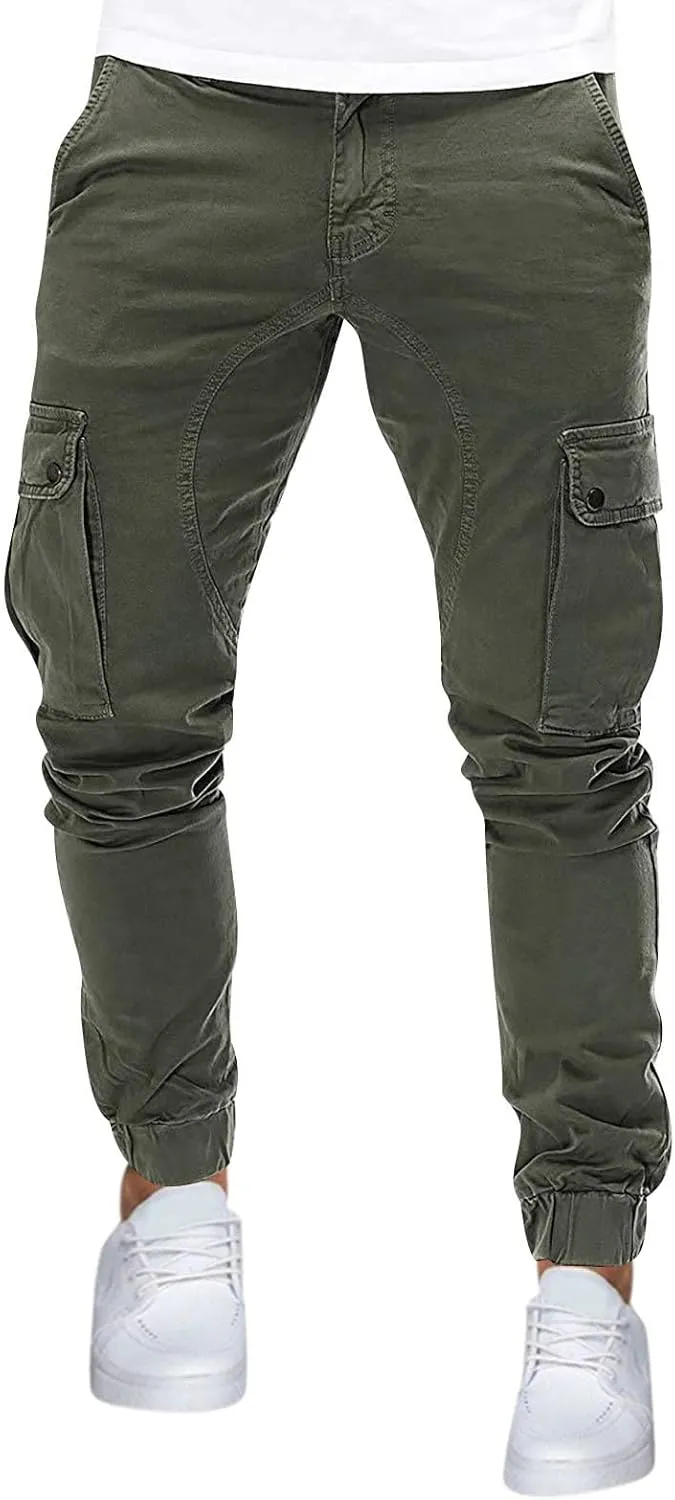 Cargo Sweatpants for Men Multi Pockets Skinny-Fit Slacks Tapered Loose Trousers Outdoor Fashion Slim Sport Pants