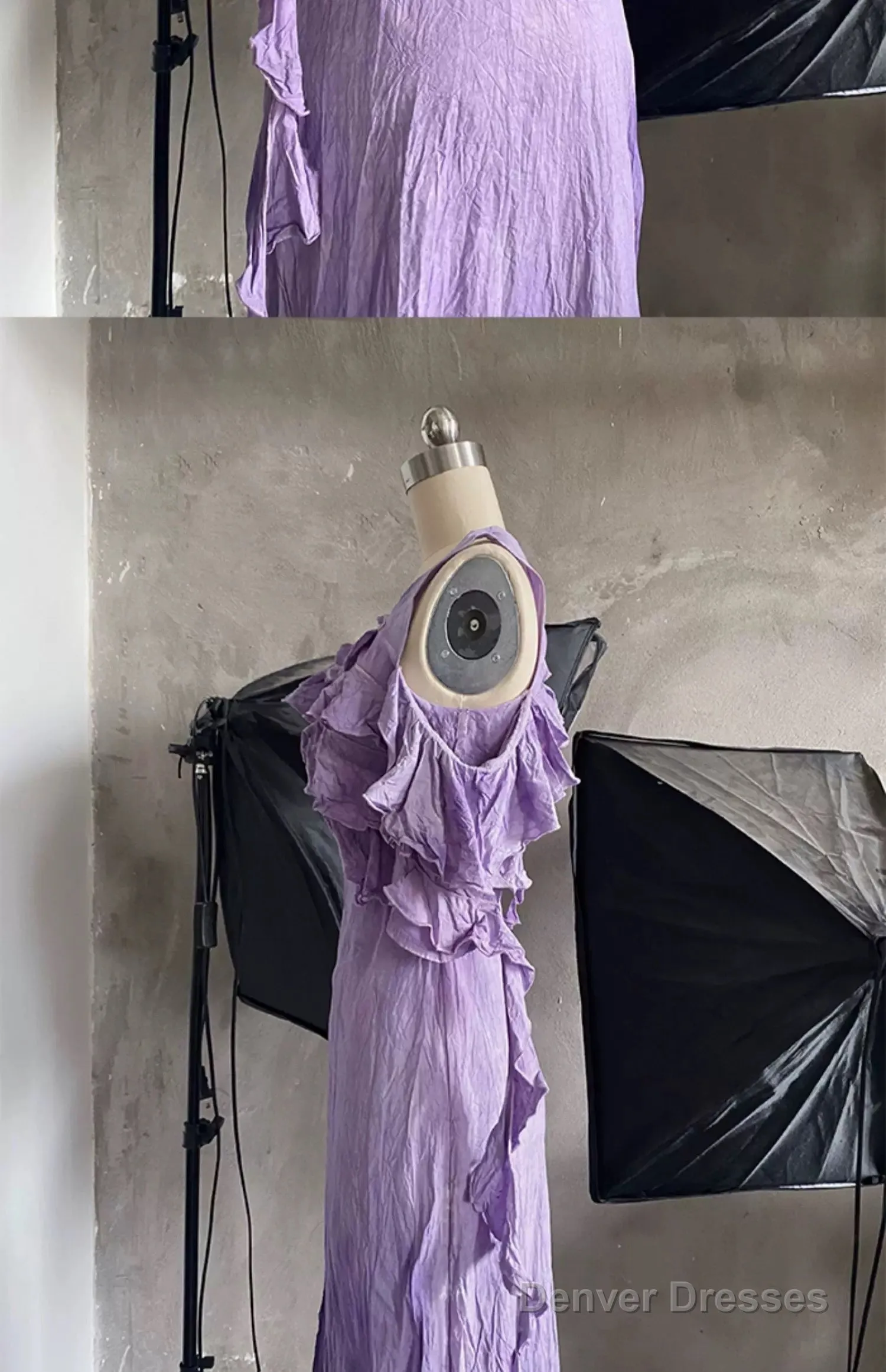 Chic A Line Scoop Lilac Long Prom Dresses Birthday Dress With Ruffles