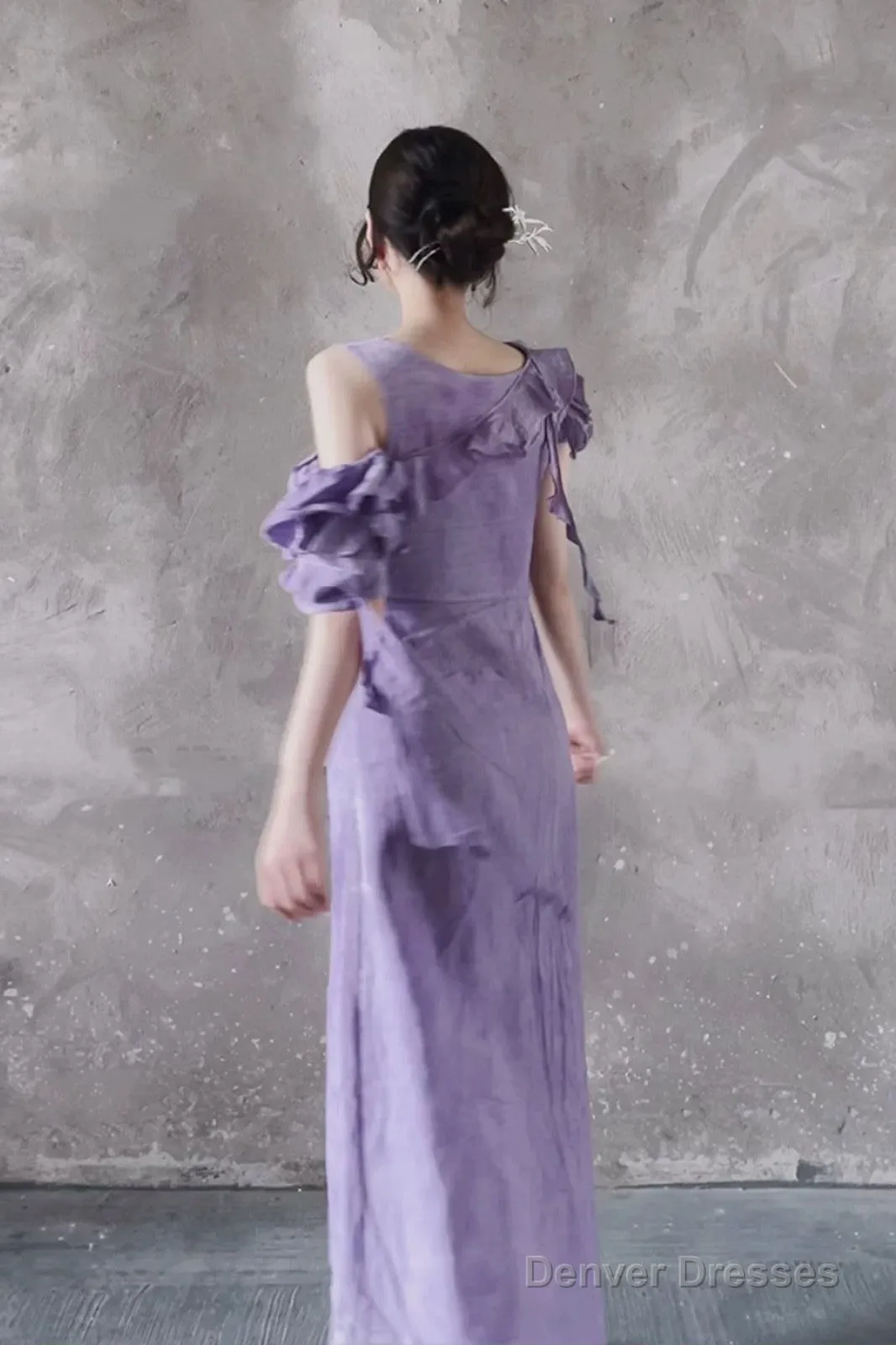 Chic A Line Scoop Lilac Long Prom Dresses Birthday Dress With Ruffles