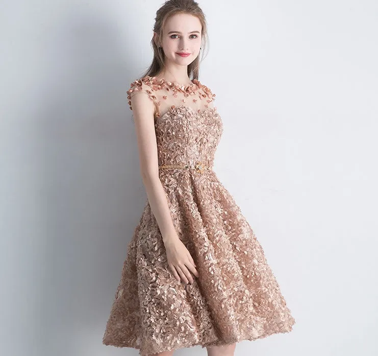Chic Homecoming Dresses Knee-length A-line Lace Short Prom Dress Party Dress JK578