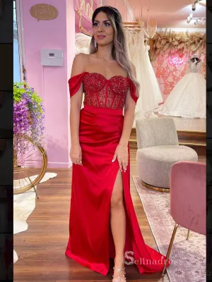 Chic Sheath/Column Off-the-shoulder Long Prom Dresses Red Evening Dress MLK023