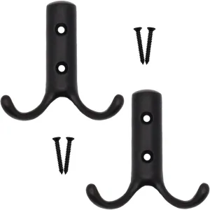 Coat Hook Twin Double Robe Modern - 70mm - Matt Black - Pack of 2