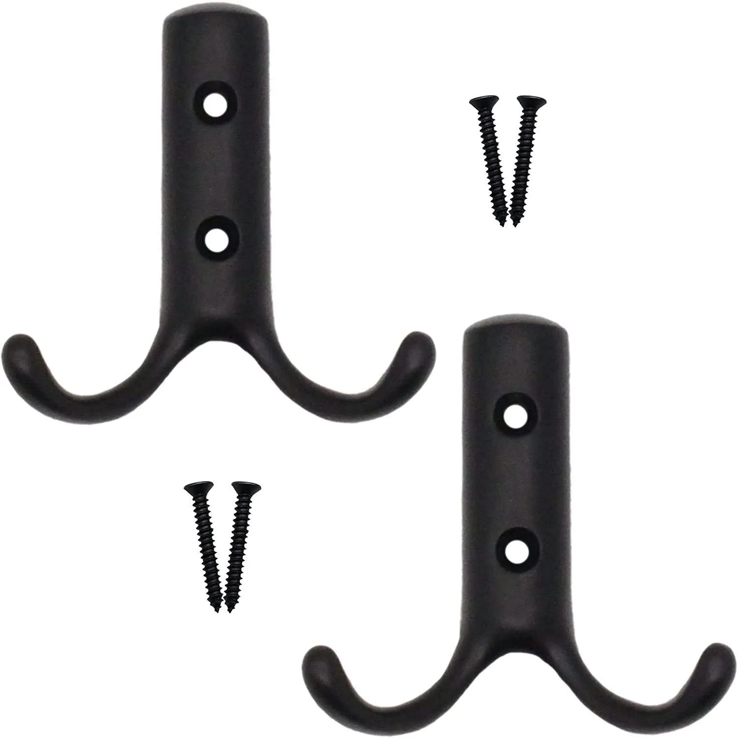Coat Hook Twin Double Robe Modern - 70mm - Matt Black - Pack of 2