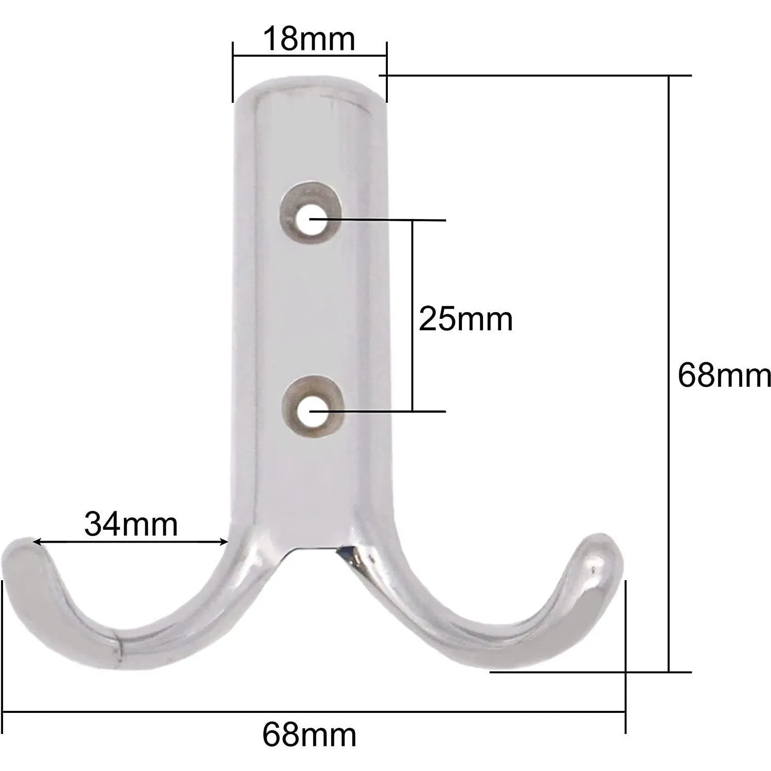 Coat Hook Twin Double Robe Modern - Chrome Plated - Pack of 2