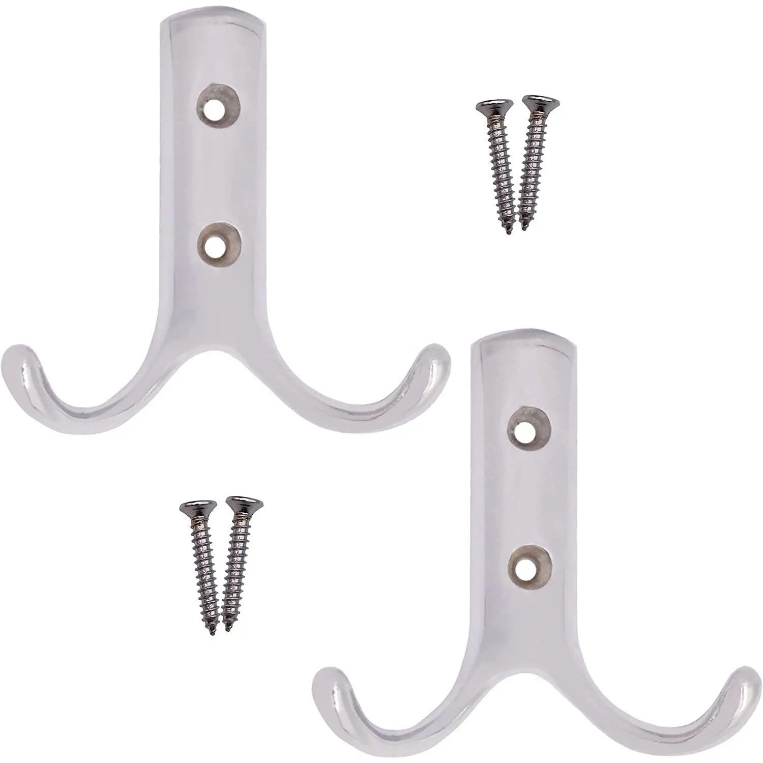 Coat Hook Twin Double Robe Modern - Chrome Plated - Pack of 2