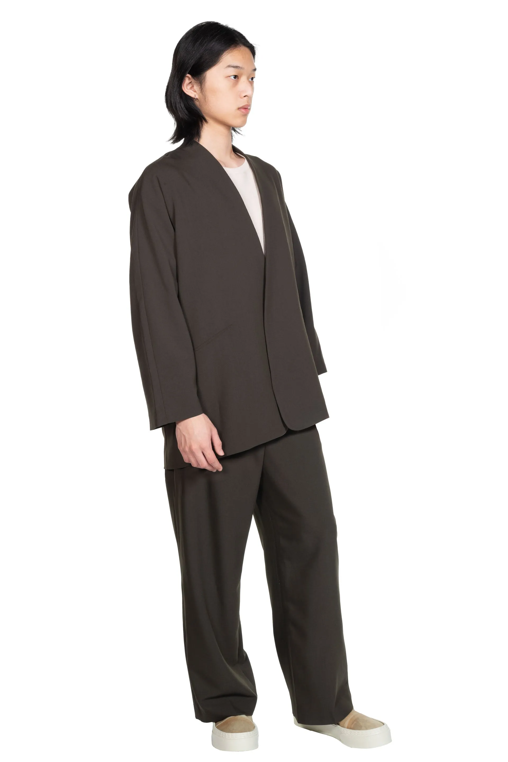 Collarless Short Jacket Black Olive