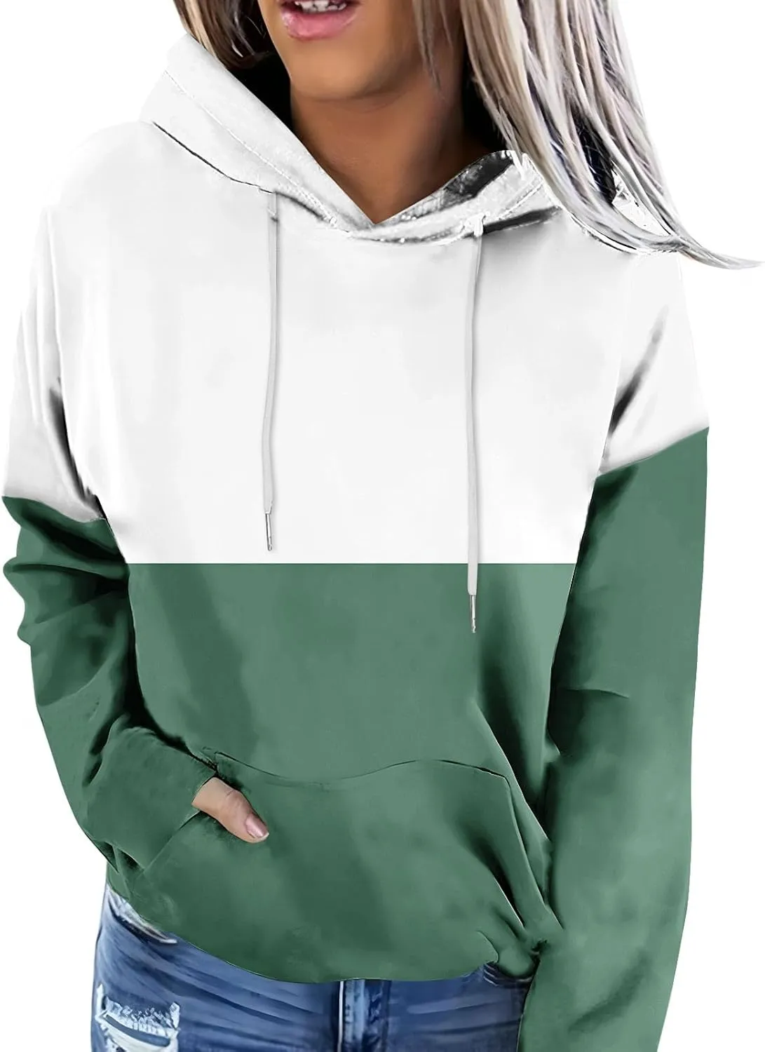 Color Block Hoodies For Women Trendy 2024 Teen Girls Fall Outfits Casual Long Sleeve Hooded Pullover Sweatshirts