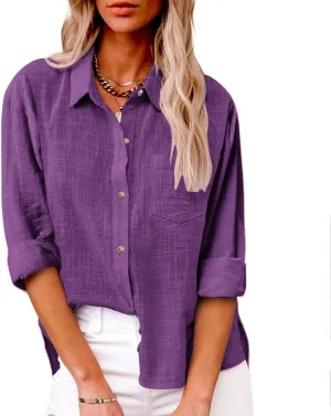 Cotton Linen Shirts for Women 3/4 Sleeve Button V Neck Blouses Summer Beach Holiday Gauze Loose Tunic Casual Y2k Tops
