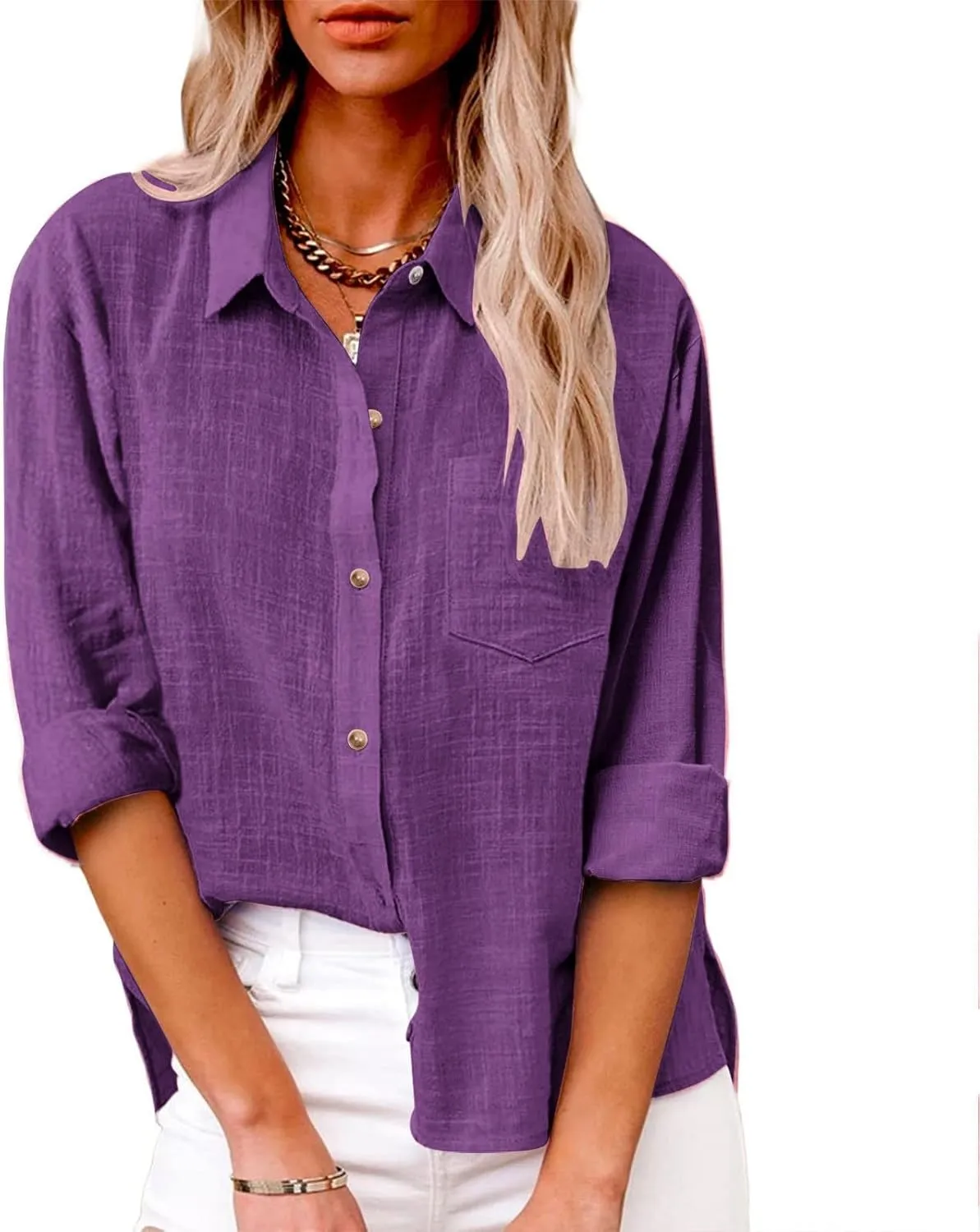 Cotton Linen Shirts for Women 3/4 Sleeve Button V Neck Blouses Summer Beach Holiday Gauze Loose Tunic Casual Y2k Tops
