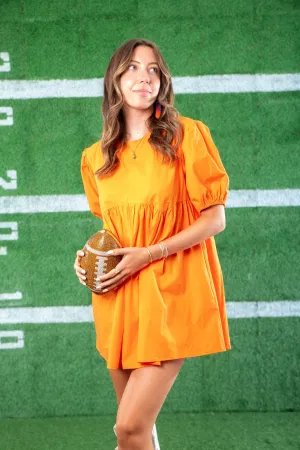 Date Night Orange Puff Sleeve Babydoll Mini Dress