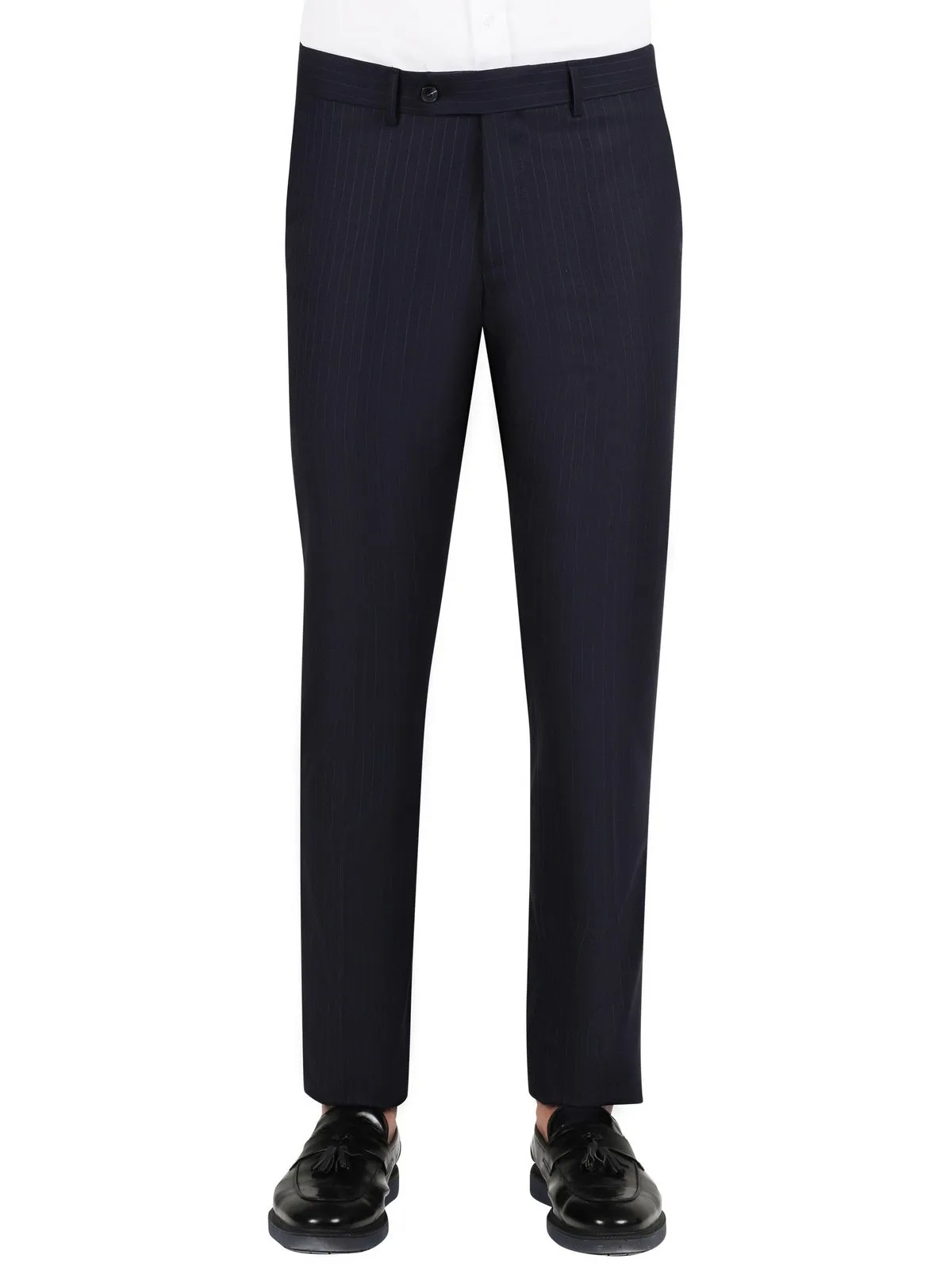 Di'nucci Slim Fit Navy With Purple Pinstripe Peak Lapel Wool Blend Suit