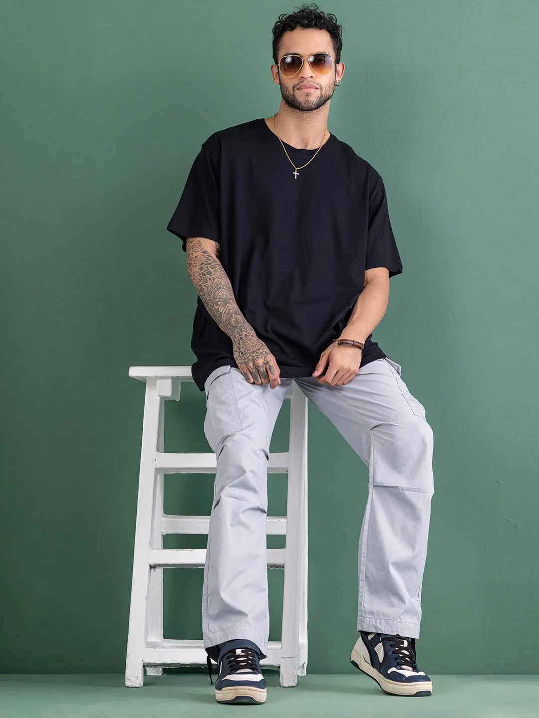 DOVE GREY BAGGY CARGO