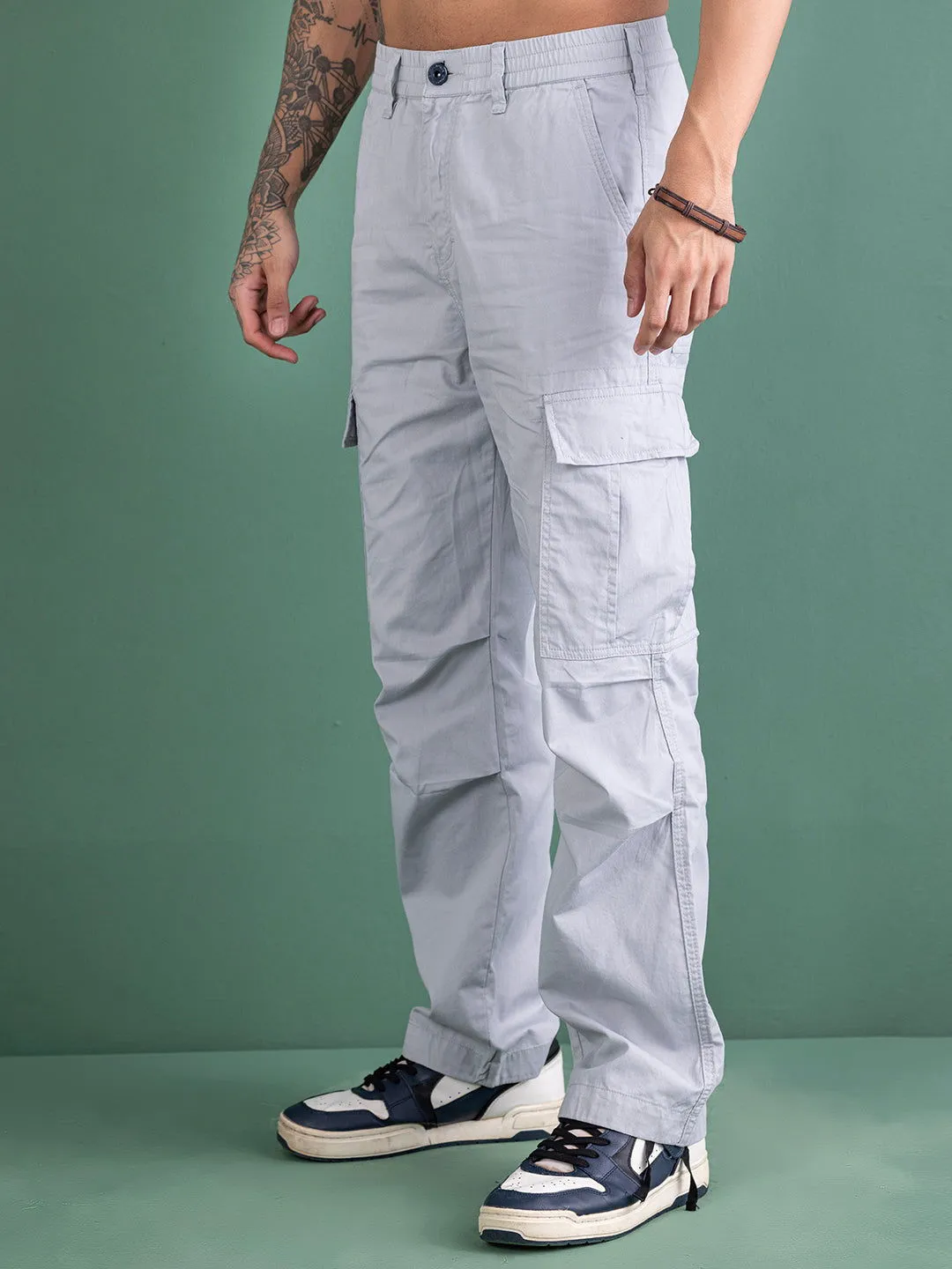 DOVE GREY BAGGY CARGO