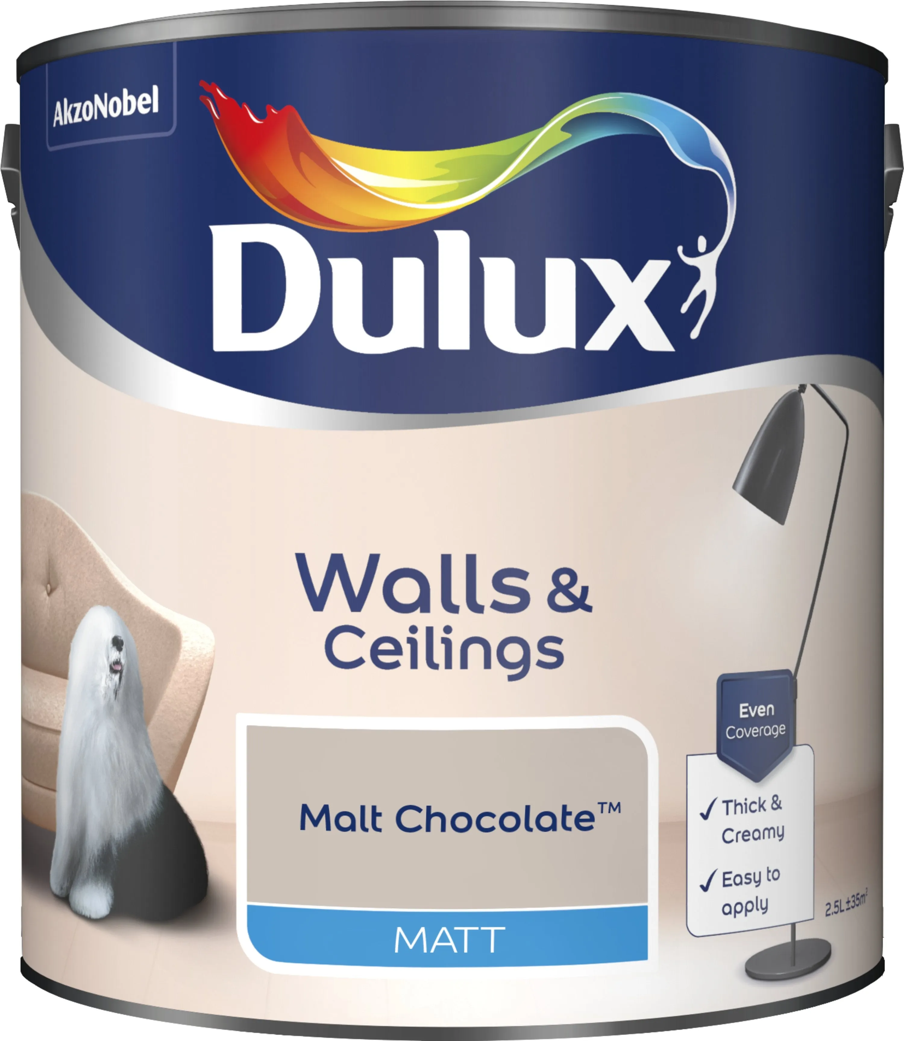 Dulux Matt Emulsion Paint For Walls And Ceilings - Malt Chocolate 2.5L
