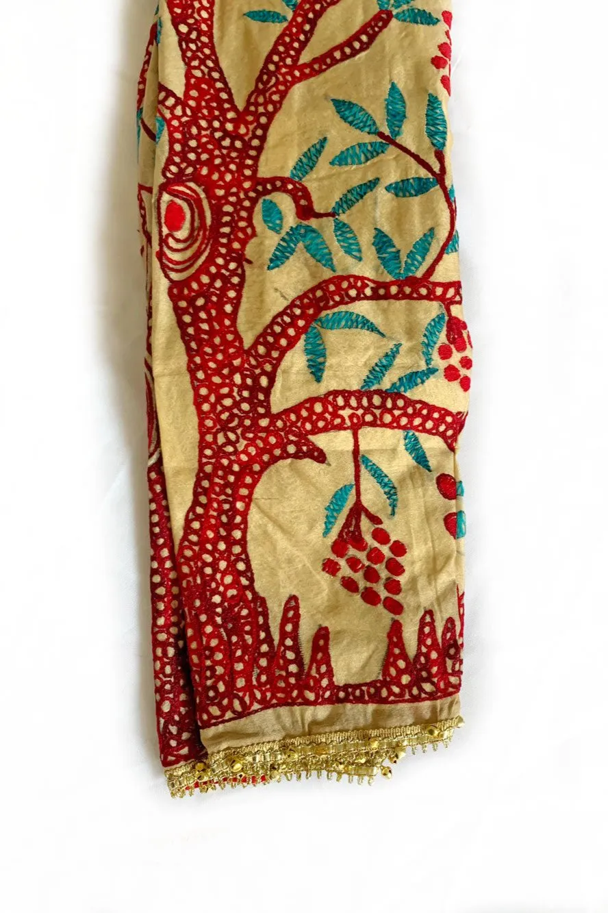 Embroidered Phulkari Pants Beige