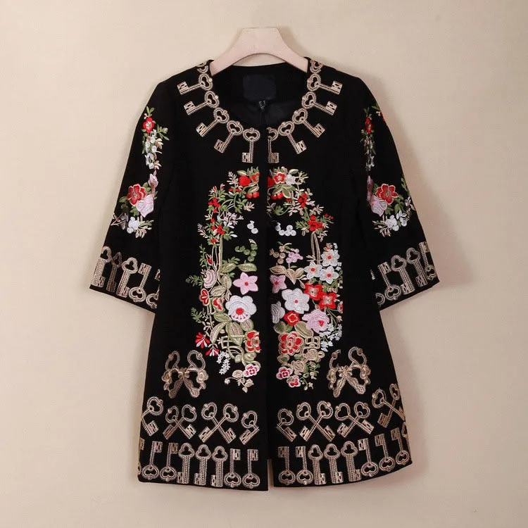 Embroidery Woolen Elegant Plus Size Loose Trench
