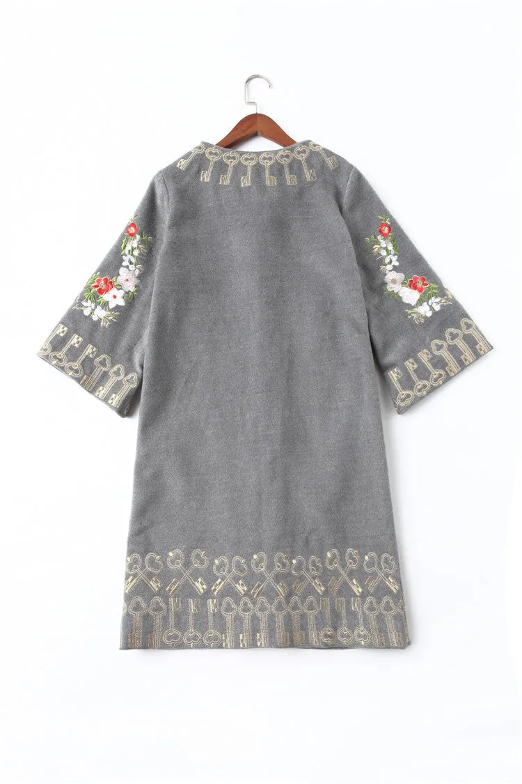 Embroidery Woolen Elegant Plus Size Loose Trench