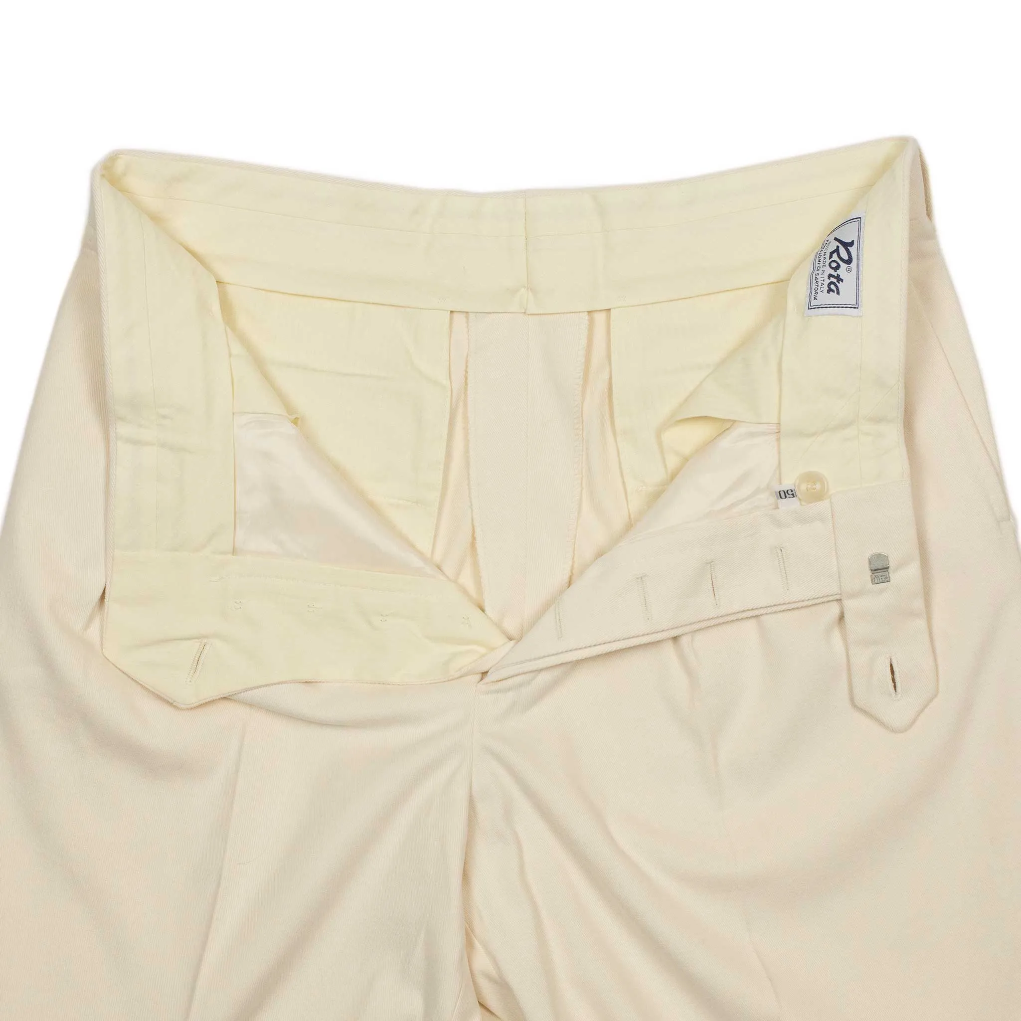Exclusive Brooklyn double-pleated high-rise wide trousers in cream cotton twill