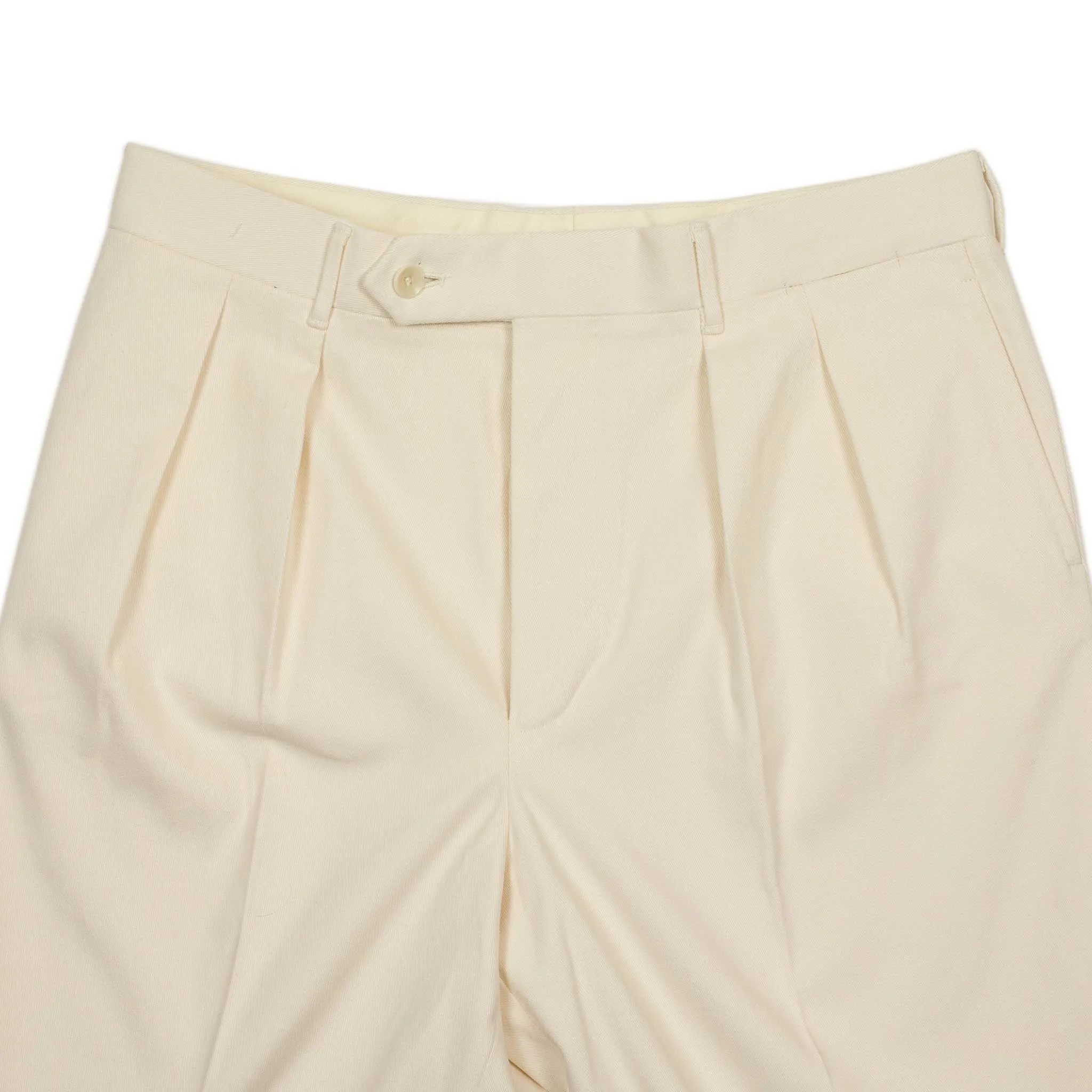 Exclusive Brooklyn double-pleated high-rise wide trousers in cream cotton twill