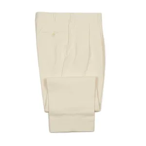 Exclusive Brooklyn double-pleated high-rise wide trousers in cream cotton twill