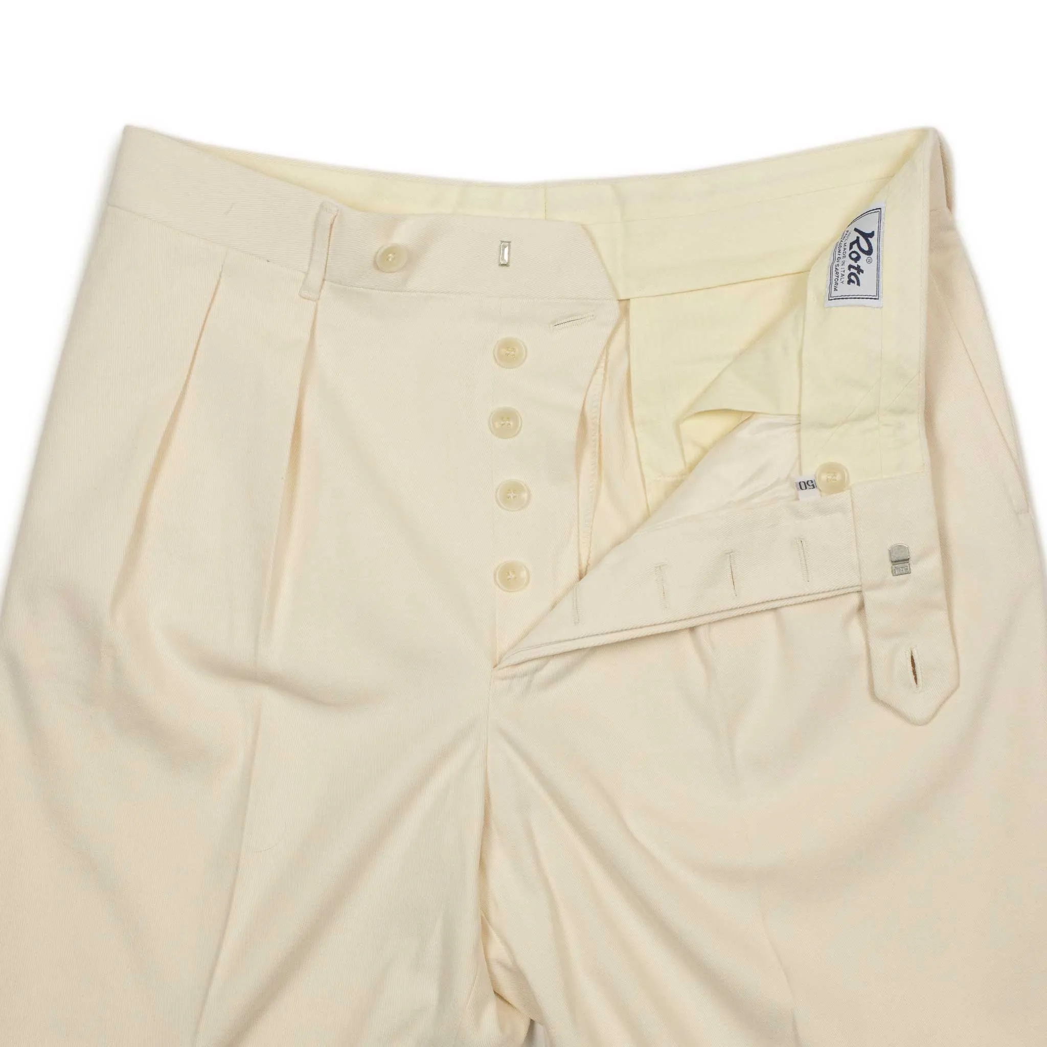 Exclusive Brooklyn double-pleated high-rise wide trousers in cream cotton twill