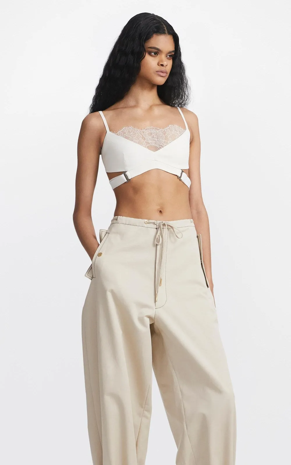 Eyelet Tie Parachute Pant Chalk