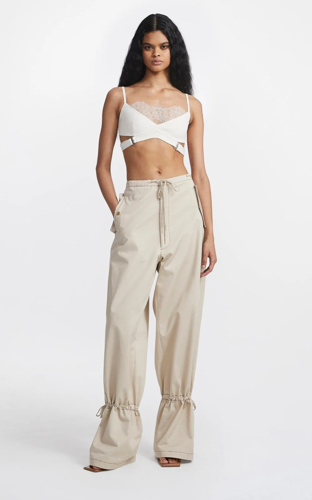 Eyelet Tie Parachute Pant Chalk