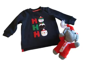 F&F Navy Ho Ho Ho Jersey Baby Christmas Jumper - Unisex 0-3m