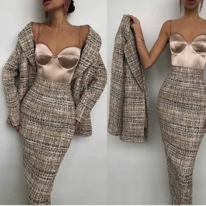 Fashion Elegant Styel Suits Sexy Vintage Check Dresses
