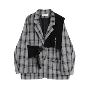 FashionSierra - Vintage Plaid V-neck Elegant Blazer