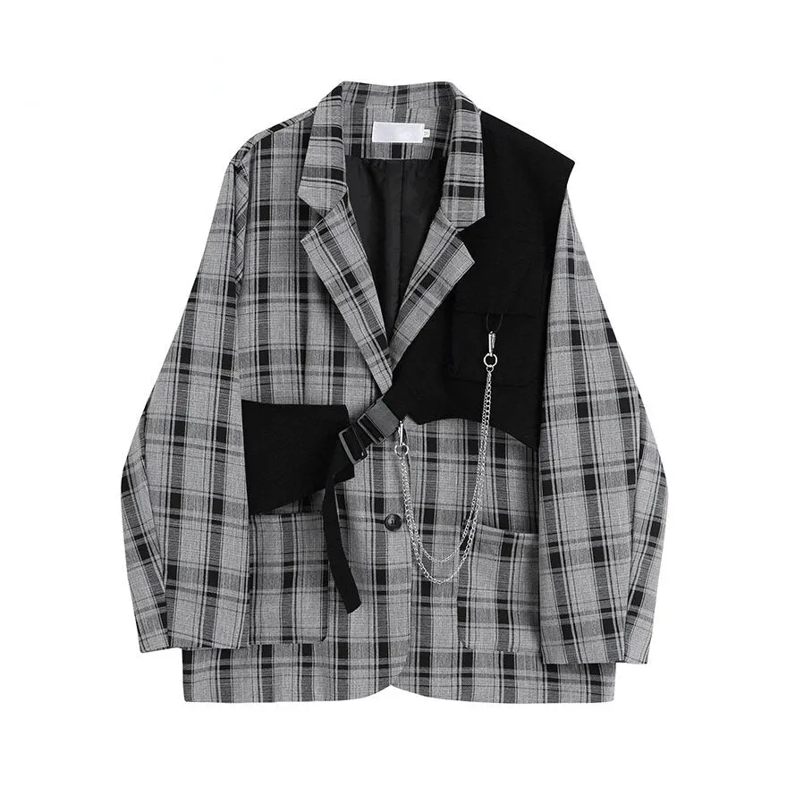 FashionSierra - Vintage Plaid V-neck Elegant Blazer