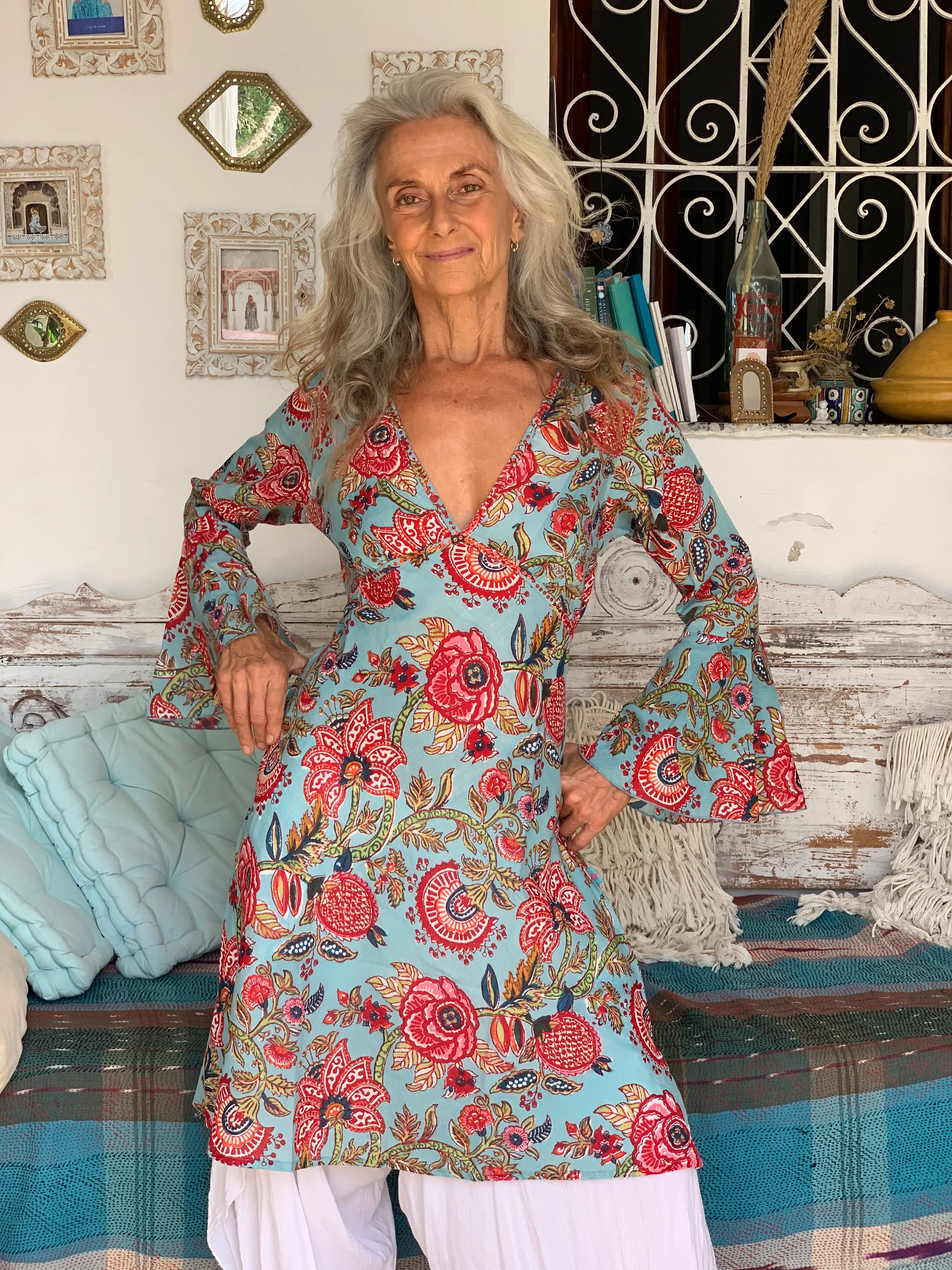 Fiona  pinky bohemian hippie chic dress in cotton