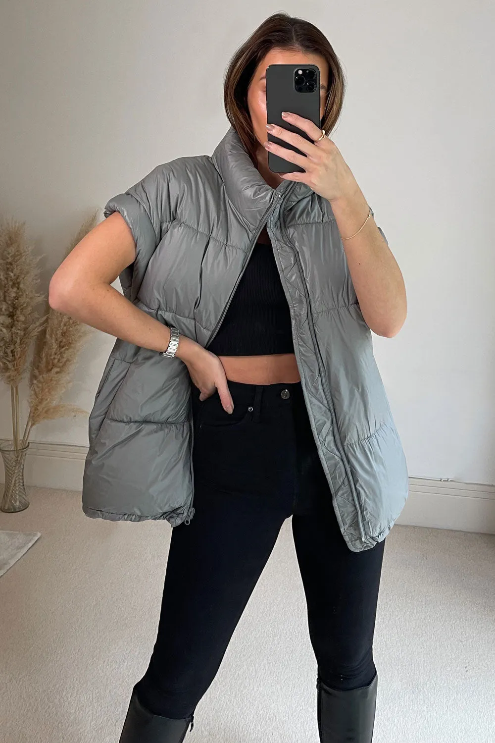 Flossie Grey Belted Longline Puffer Gilet