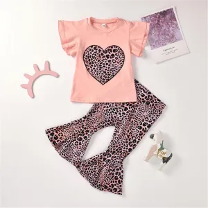 Girls Heart Leopard Printed Short Sleeve Top & Bell Trousers Wholesale Girl clothes