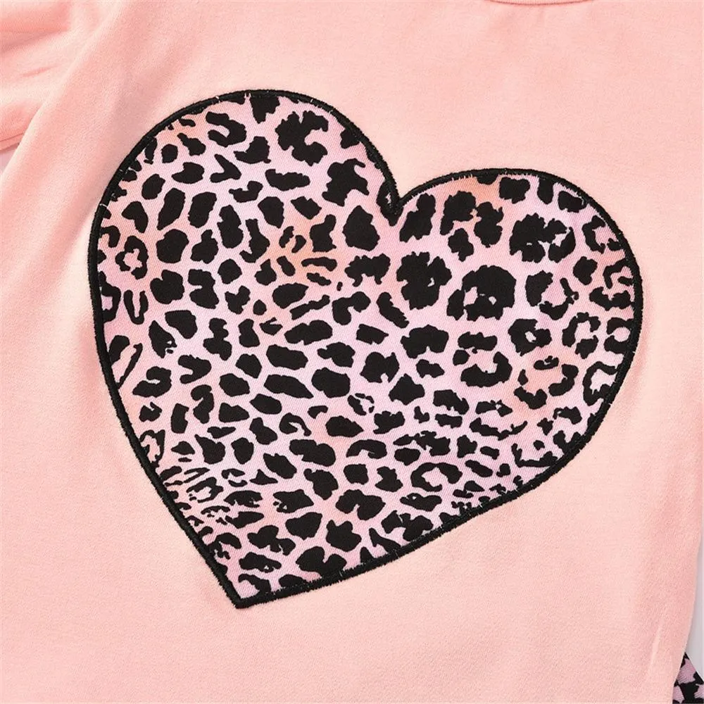 Girls Heart Leopard Printed Short Sleeve Top & Bell Trousers Wholesale Girl clothes