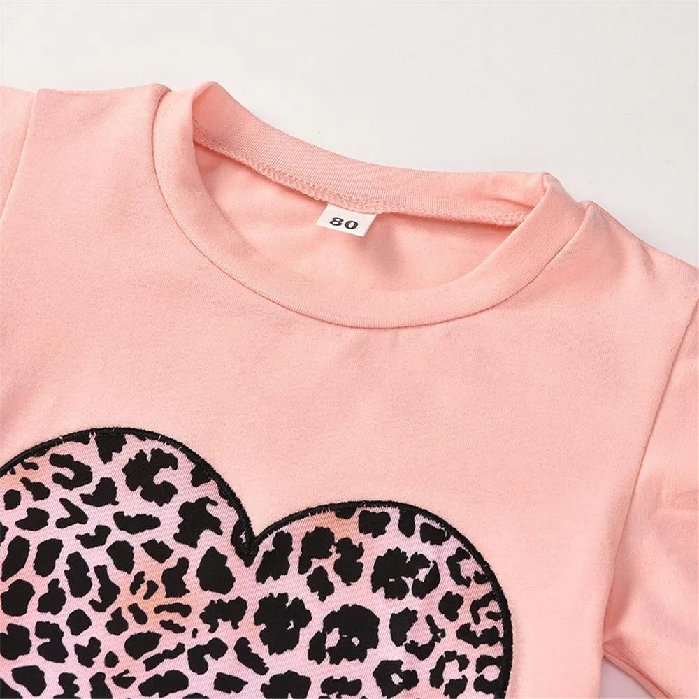 Girls Heart Leopard Printed Short Sleeve Top & Bell Trousers Wholesale Girl clothes